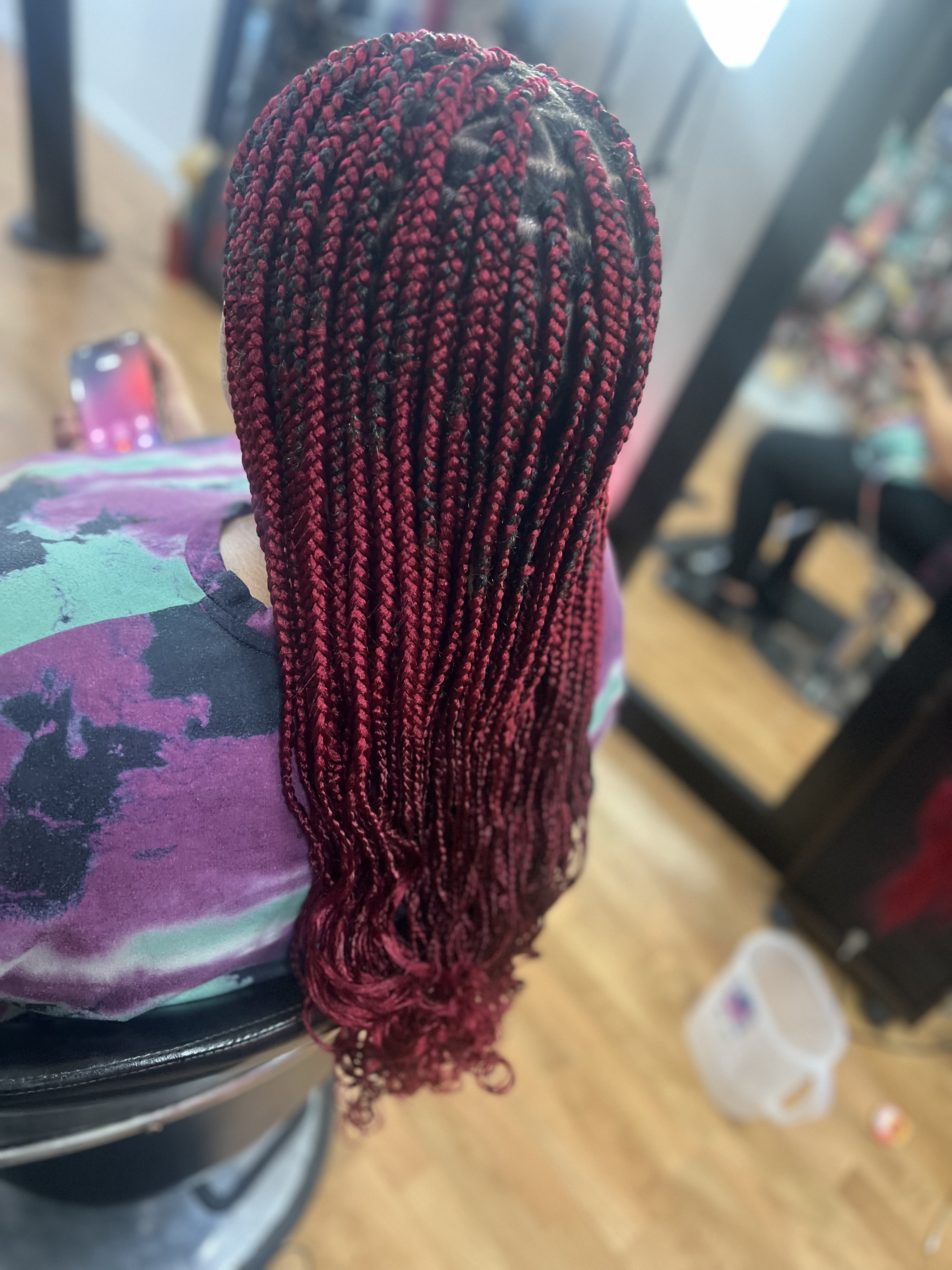 Burgundy red knotless braids - MJADE Beauty